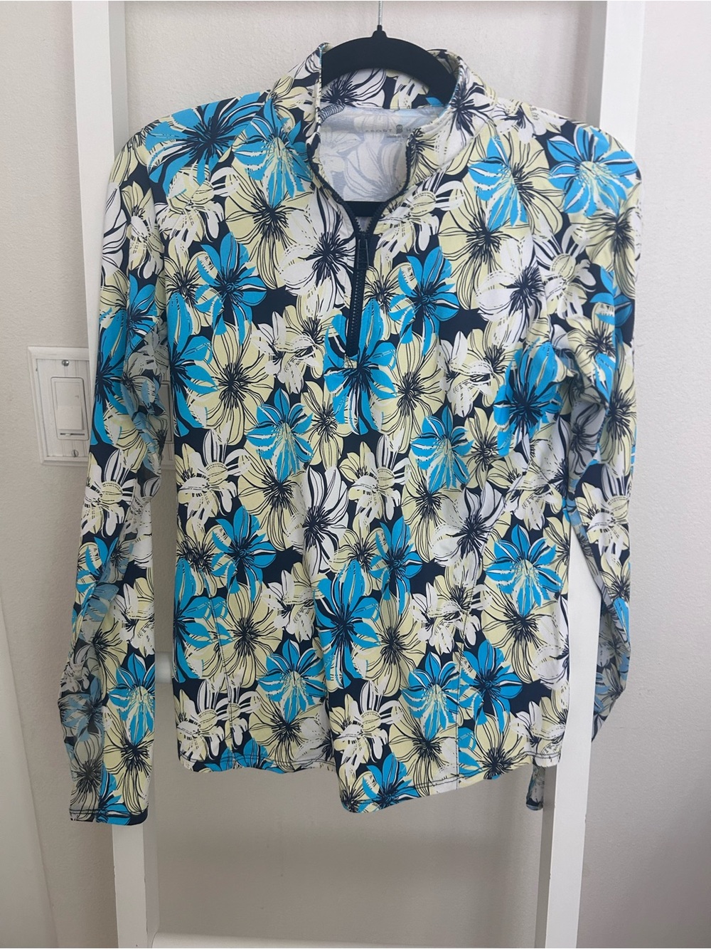 Floral Half-Zip Long Sleeve Top dri fit swim shirt, golf/ tennis shirt TPC club